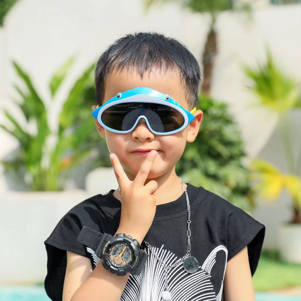 Kacamata Anak-anak Bayi Hiu Lucu Baru Bentuk Kartun Bingkai Silikon Anti-ultraviolet Kacamata Hitam Terpolarisasi Kerai Kacamata