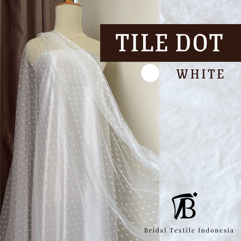 Kain Bahan Brokat Tile Tille Tulle Dot Dotty Polkadot Original Premium Warna Putih Broken White
