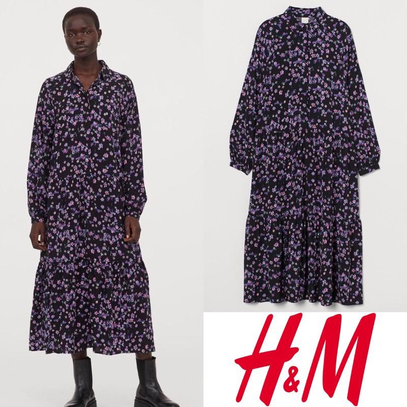 H&m Hnm hm black purple collared maxi long dress