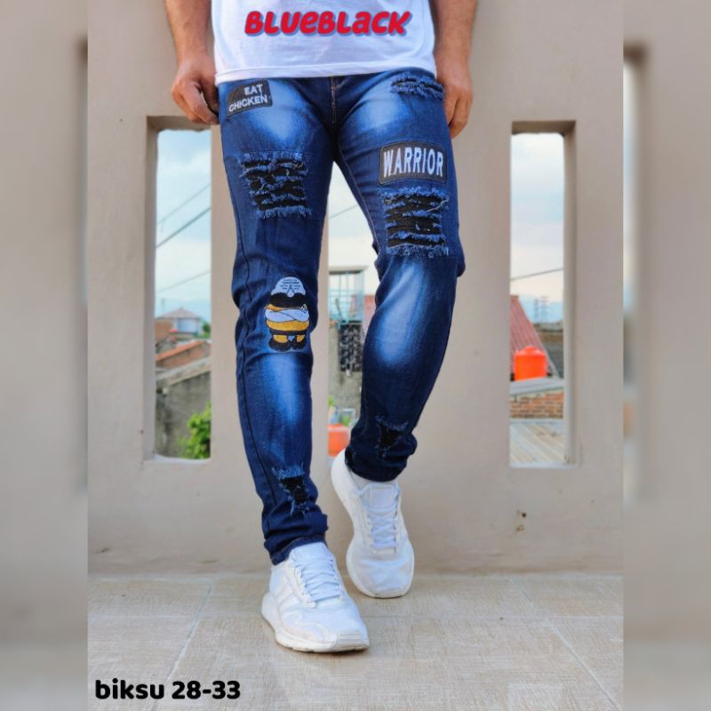 Celana Pria Jeans Biker Ripped Sobek Puring Original