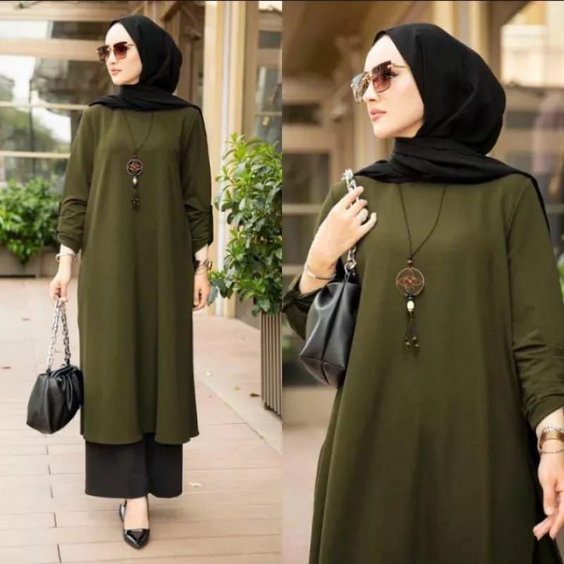 Fashion Muslim  Setelan Celana Wanita JULITA SET KANCING  MADONA TUNIK one set long tunik cringkle setcel premium terbaru