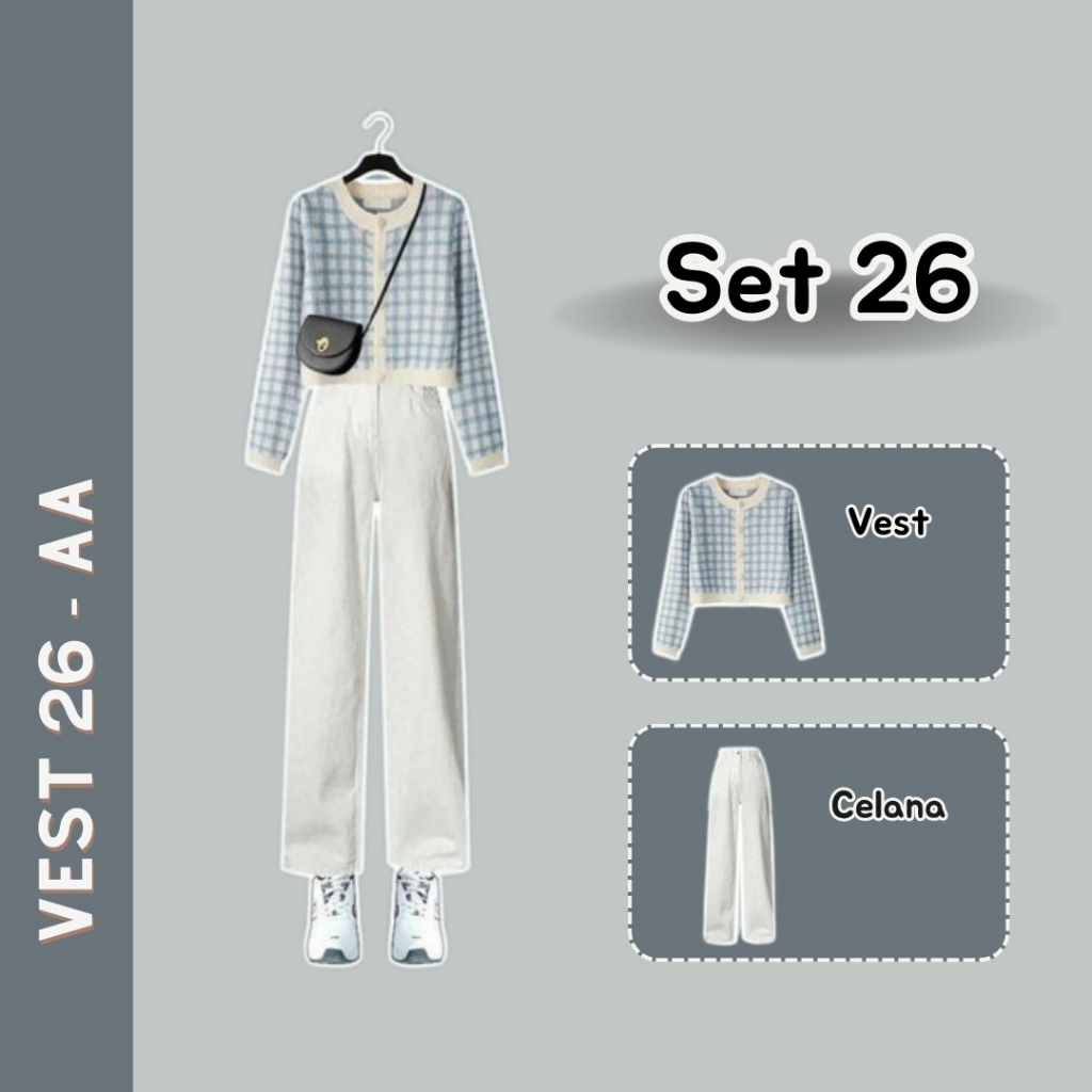 One Set Outfit Korea wanita, Outfit ulzzang, Ootd Korea wanita, Korean style (Set 26)