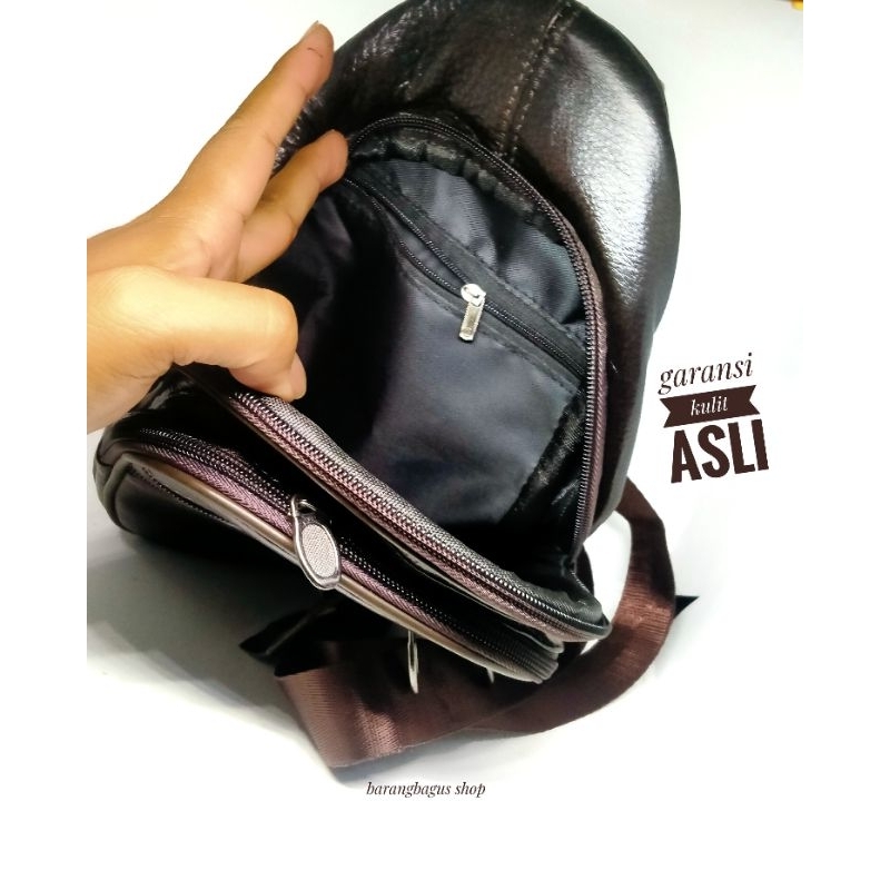 Sling bag Tas Selempang selendang Pria Kulit Asli lembut / halus Polos tanpa merk