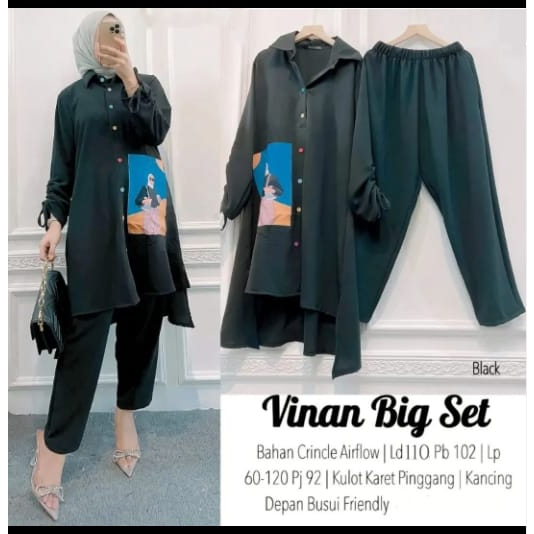 SETELAN WANITA VINAN SET BAHAN LD 110 CM pb 102 cm pj celana 95 cm SETELAN WANITA KEKINIAN FASHION MUSLIM 2023 / ONE SET WANITA MUSLIM / SET BAJU MUSLIM MODERN / SETELAN CRINKLE WANITA KOREAN STYLE