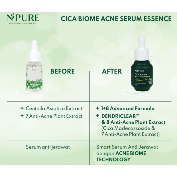 (Kemasan BARU) NPURE Acne Serum CICA Biome ESSENCE Centella Asiatica / Acne Care 20 ml - Serum Esence Wajah - Skincare Jerawat Berminyak NPure Hijau