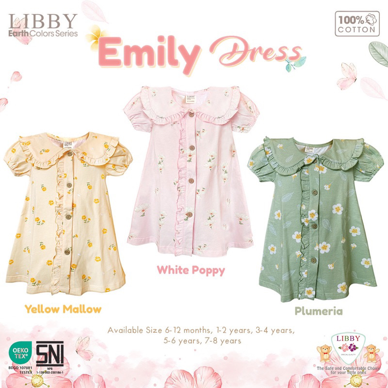 EMILLY Dress / JOLIE DRESS LIBBY / Dress anak perempuan / Dress katun anak Usia 6bulan-8tahun