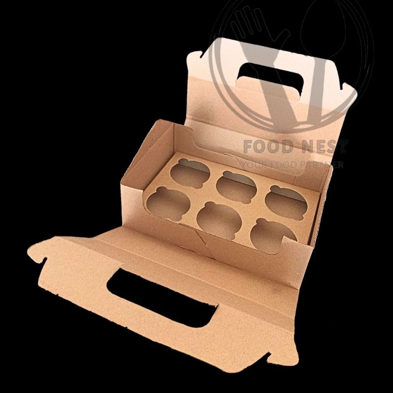 box cupcake muffin isi 6 gable box 25,5x17x8 dus kotak box cupcake kardus cupcake isi 6 box kue snack kardus pudding kardus handle box box cupcake isi 6 handle box dus jinjing
