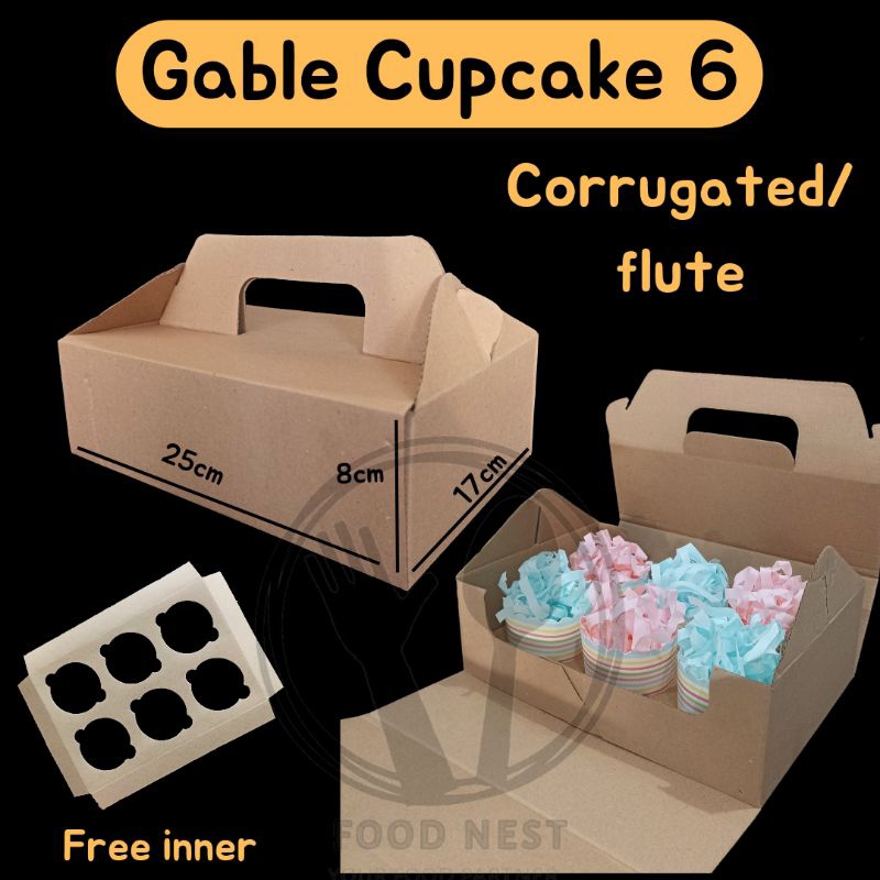 box cupcake muffin isi 6 gable box 25,5x17x8 dus kotak box cupcake kardus cupcake isi 6 box kue snack kardus pudding kardus handle box box cupcake isi 6 handle box dus jinjing