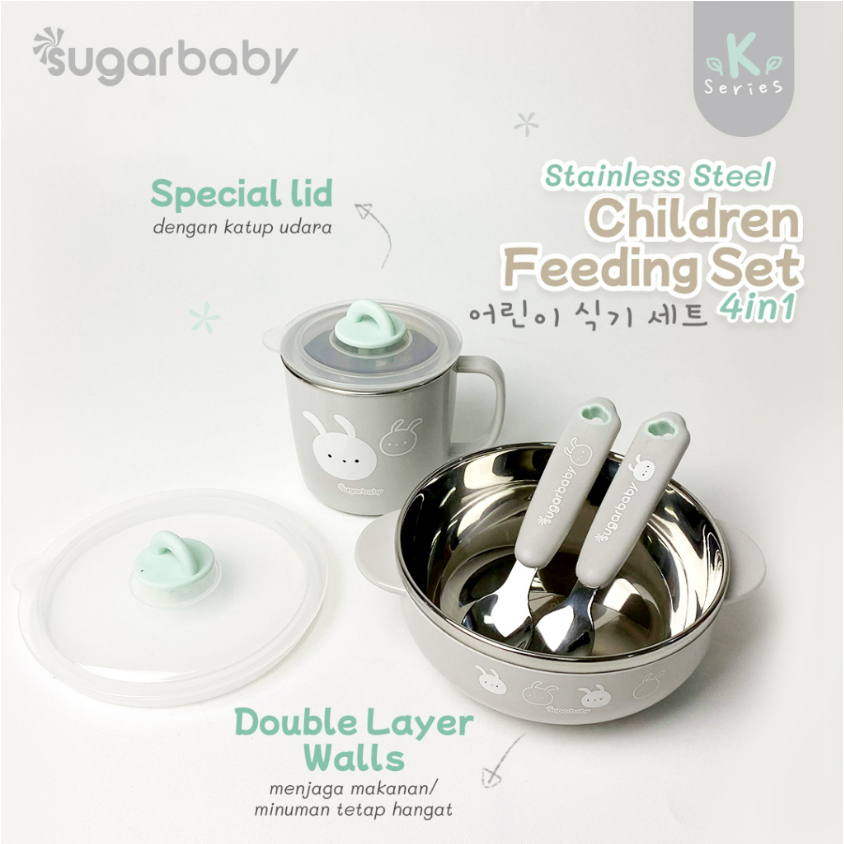 Sugar Baby Healthy Stainless / Silicone Feeding Set / perlengkapan makan bayi MPASI isi 3Pcs dan isi 4pcs 6m+