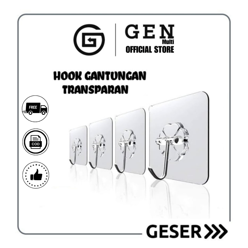 GEN - Gantungan Dinding  Transparan Hook Import