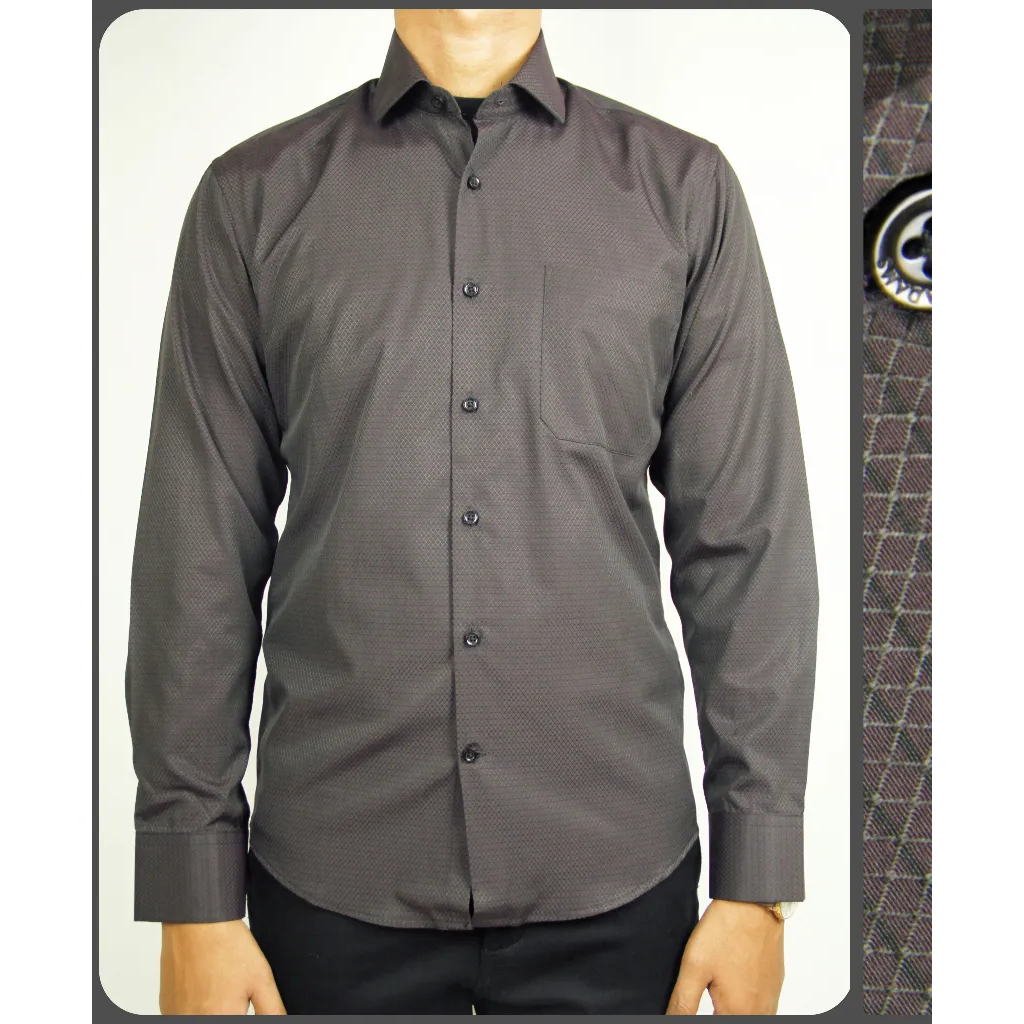 Baju Kemeja Kerja Kantor Formal STANLEY ADAMS Slim Fit Lengan Panjang Coklat Motif 02 Pria  | Kemeja Branded Exclusive Premium 100% Original Matahari Bisa COD Ukuran Big Jumbo Size XL XXL XXXL