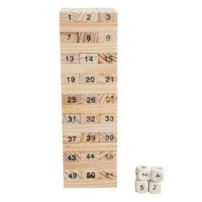 MAINAN ANAK BALOK KAYU WISS TOYS STACKO ANGKA 45 BALOK KAYU TINGGI 14CM + DADU 4 PCS
