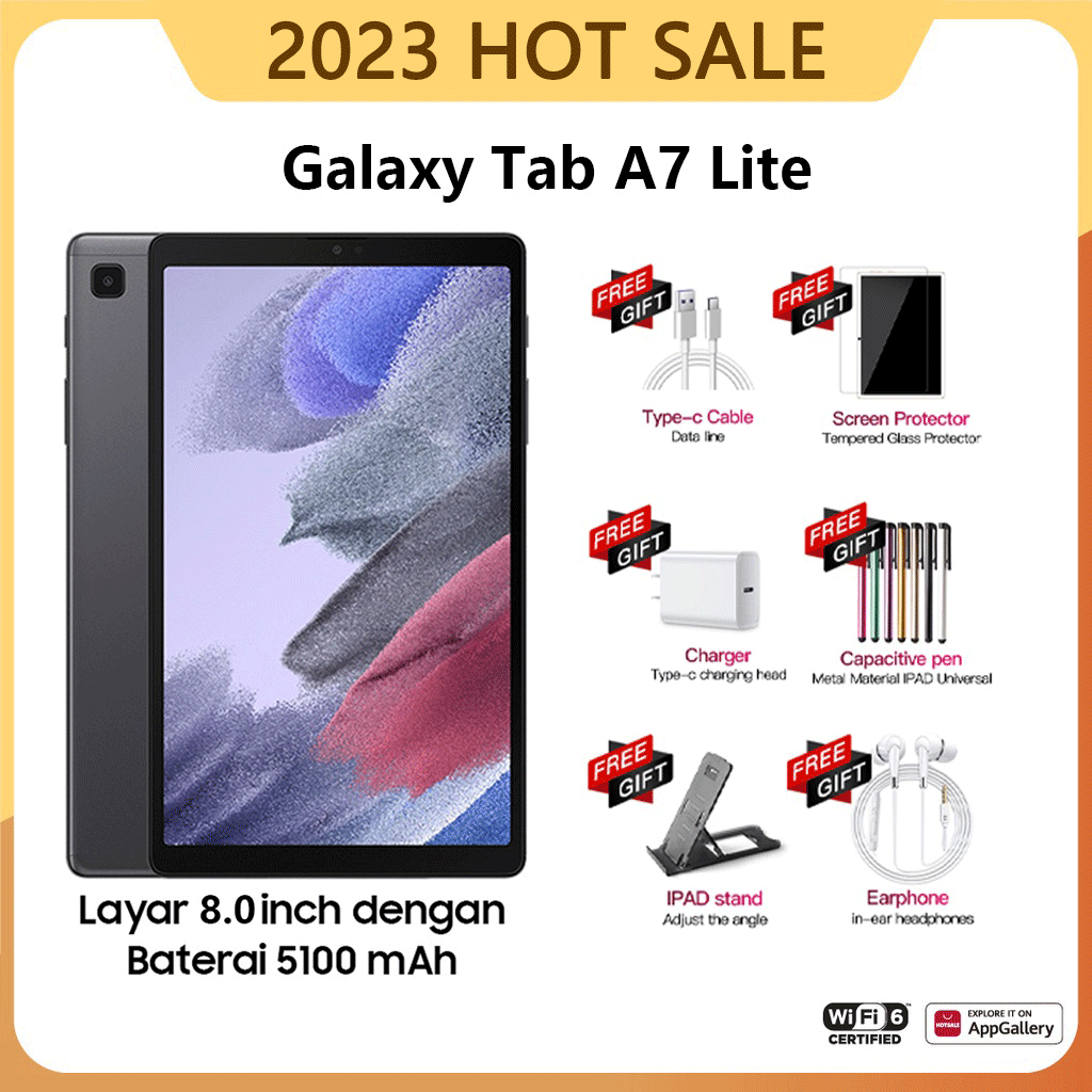 Tablet PC  Asli Galaxy Tab A7 Lite  Baru 12GB + 512GB Tablet Android 8 Inci Layar Full Screen Layar Besar Wifi 5G Dual SIM Tablet Untuk Anak Belajar,Table Gaming Murah Cuci Gudang