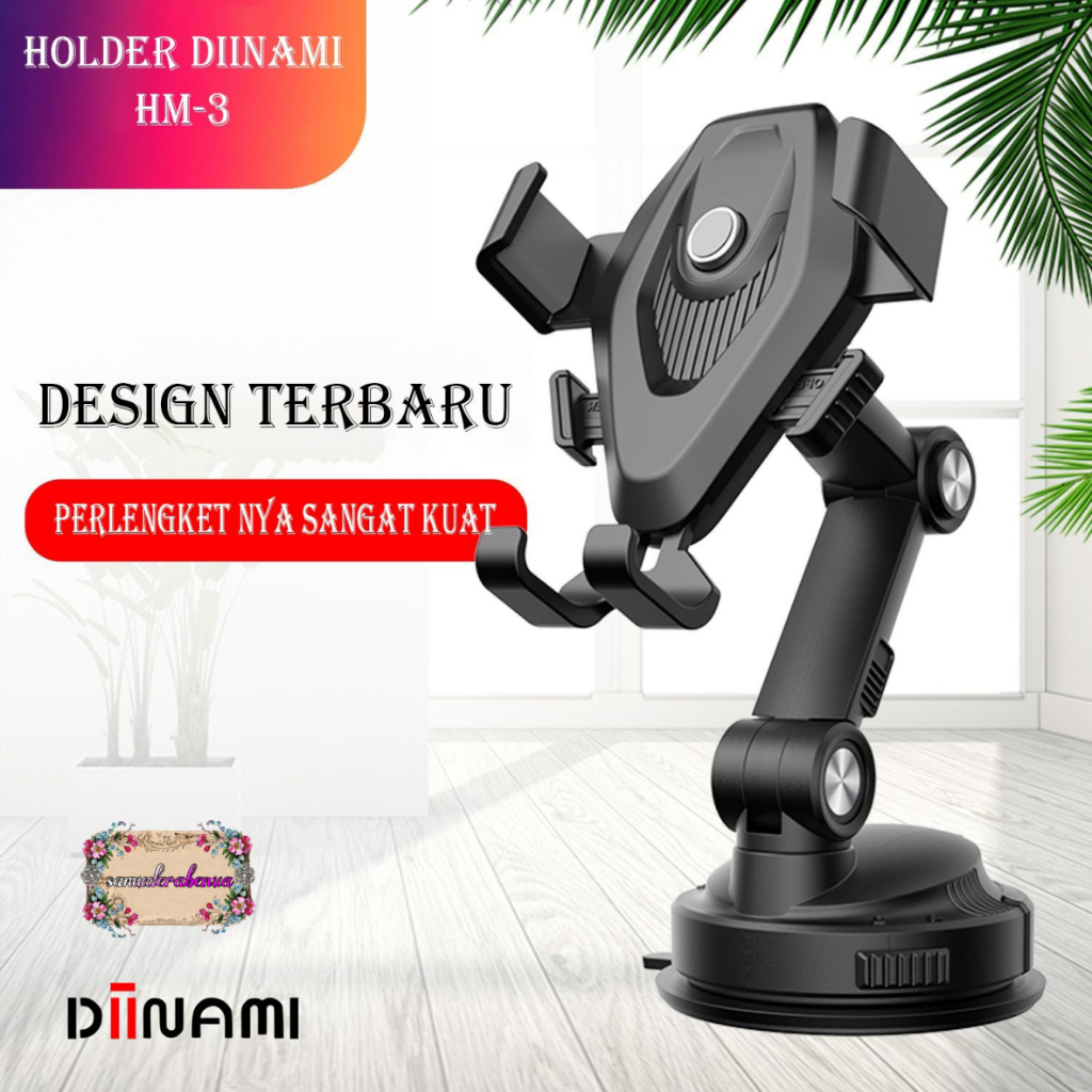 DIINAMI HM-3 Holder hp mobil Dudukan handphone universal original untuk pemasangan di dashboard kaca meja lemari bisa potrait landscape 360 derajat SB5538