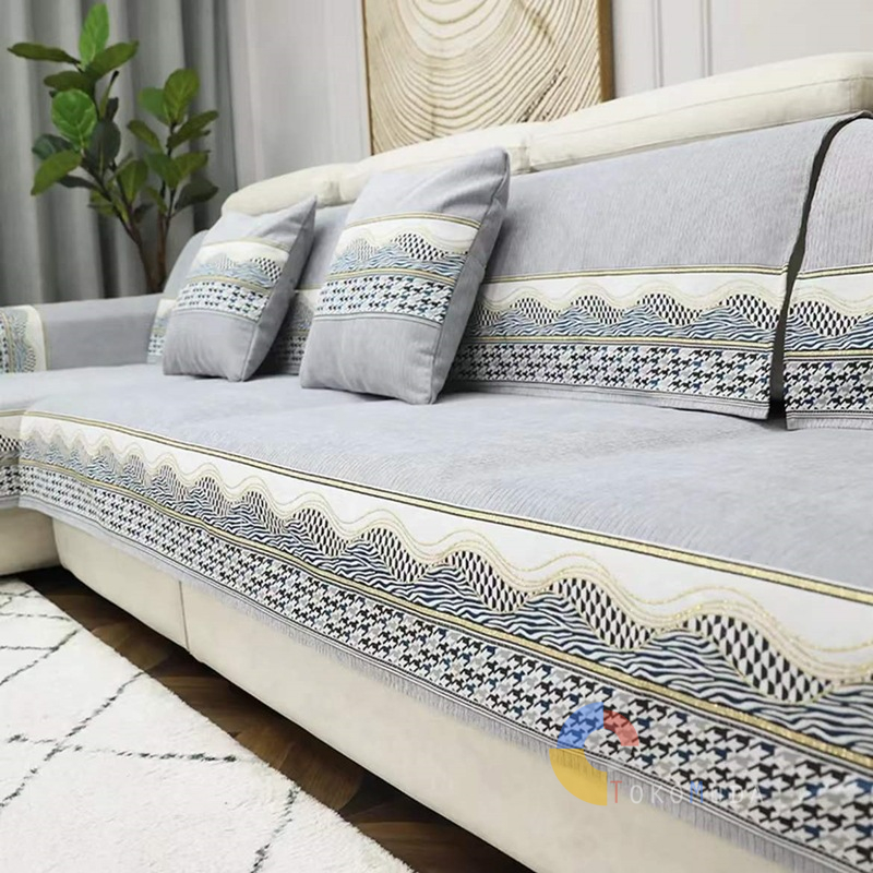 TOKOMUDA COD Sarung Sofa Penutup Pelindung Sofa Chenille Light luxury houndstooth Cover sofa