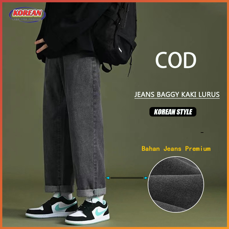 Celana jeans pria hitam celana panjang pria korean style kulot jeans loose pants oversize baggy pants hitam celana panjang cowok celana trend straight pants celana gombrang pria boyfriend jeans celana cargo panjang 2023