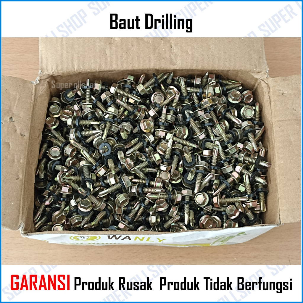 Baut Drilling Skrup Sekrup Roofing Baja Ringan Kuning Panjang 3 Cm 12x30 Harga 1 Kotak