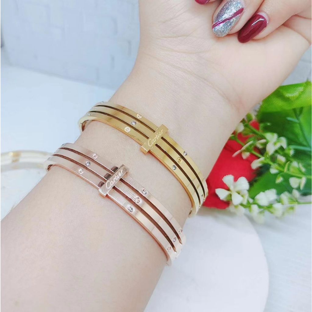 Gelang Titanium 3Susun Permata Perhiasan Wanita 653