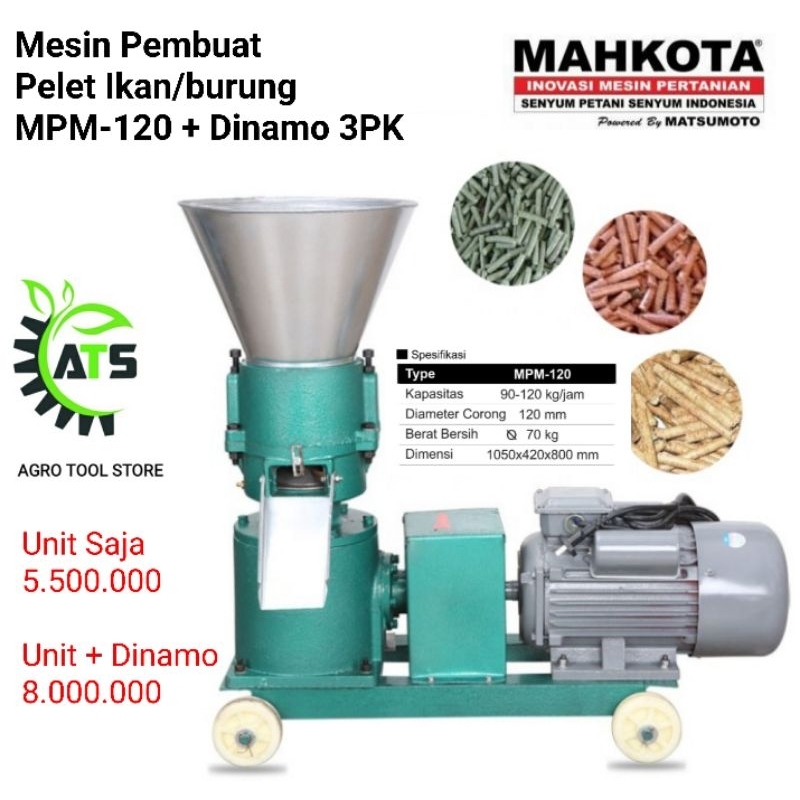 Mesin Pelet Ikan Burung Ayam Kayu Mahkota MPM-120 Lengkap Dinamo 3HP MPM120 Peternakan Agro Tool Sto