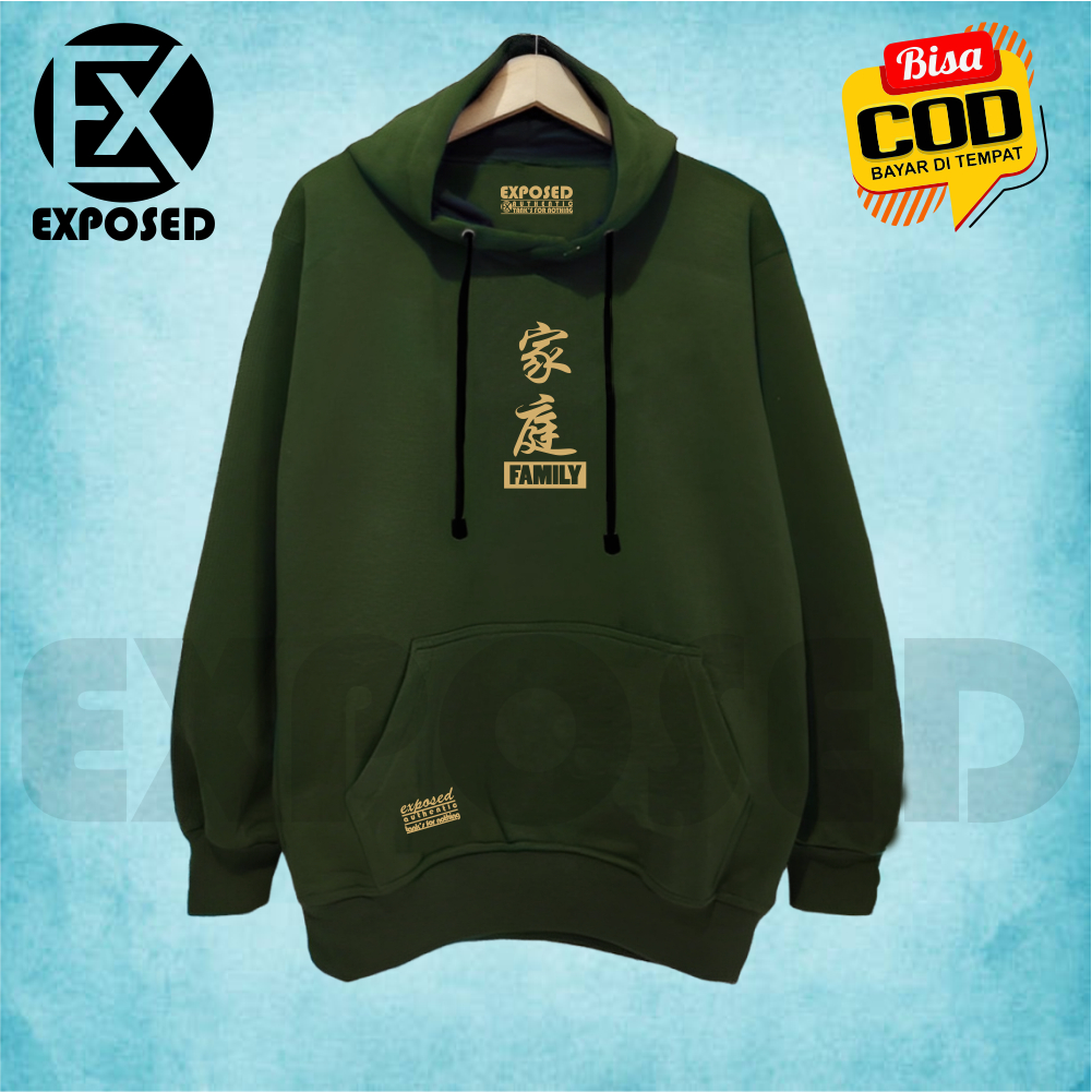 Sweater Hodie Pria Distro Flece Tebal Lembut Sweatshirt Hoodie Original EXPOSED Warna Hijau Army Sab