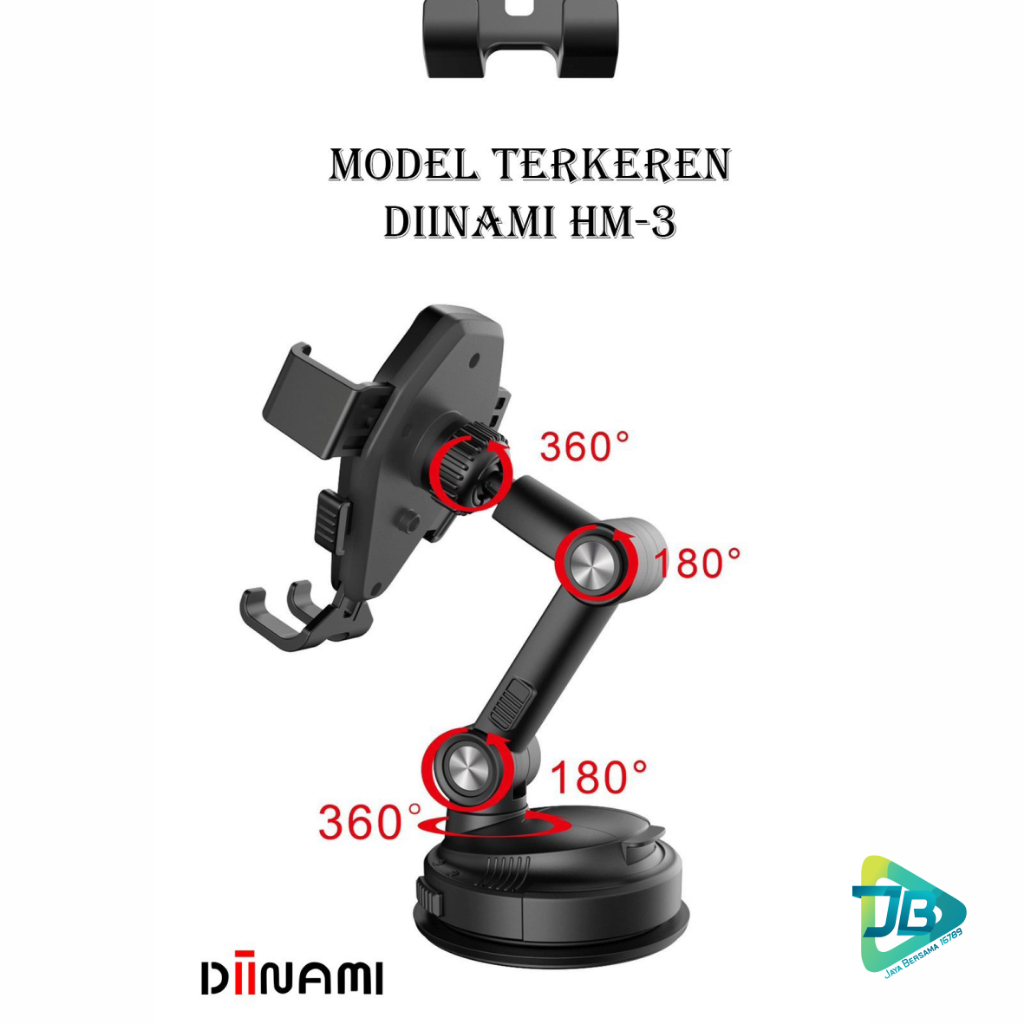 DIINAMI HM-3 Holder hp mobil Dudukan handphone universal original untuk pemasangan di dashboard ka ca meja lemari bisa potrait landscape 360 derajat JB8909