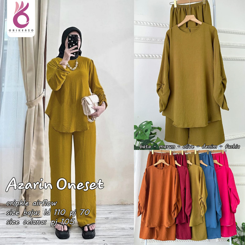 Azarin One Set Setelan Wanita Muslim Crinkle Airflow Original Produk By Orikenzo