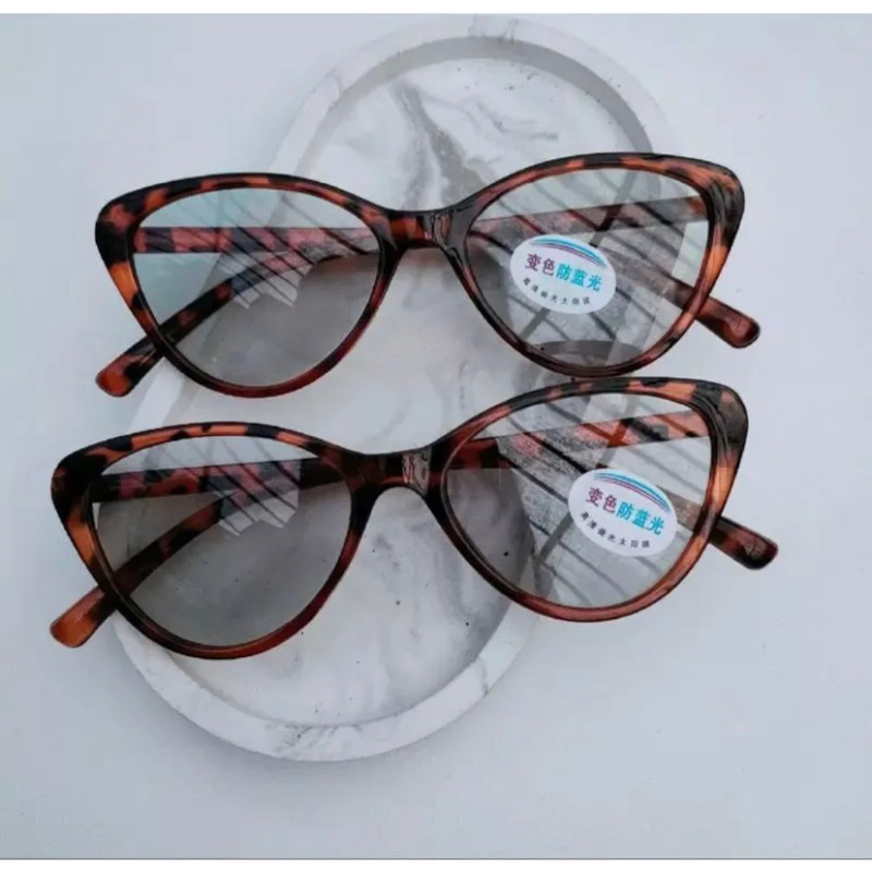 Kacamata Photocromic Cat Eyes Leopard / Kacamata Berubah Warna Hitam Cat eye