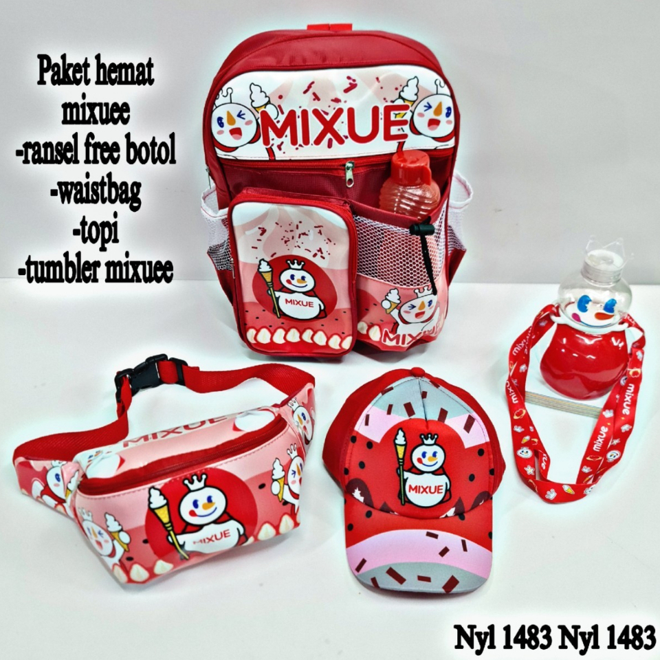 &quot;aurabagss&quot; - Beli 1 Dapat 5 Tas Anak Paket Set 5 In 1 Ransel Sekolah Anak PAUD TK SD Motif &quot;ICE CREAM MIXUE&quot; Terbaru Backpack Karakter Anak Unisex Viral Murah meriah