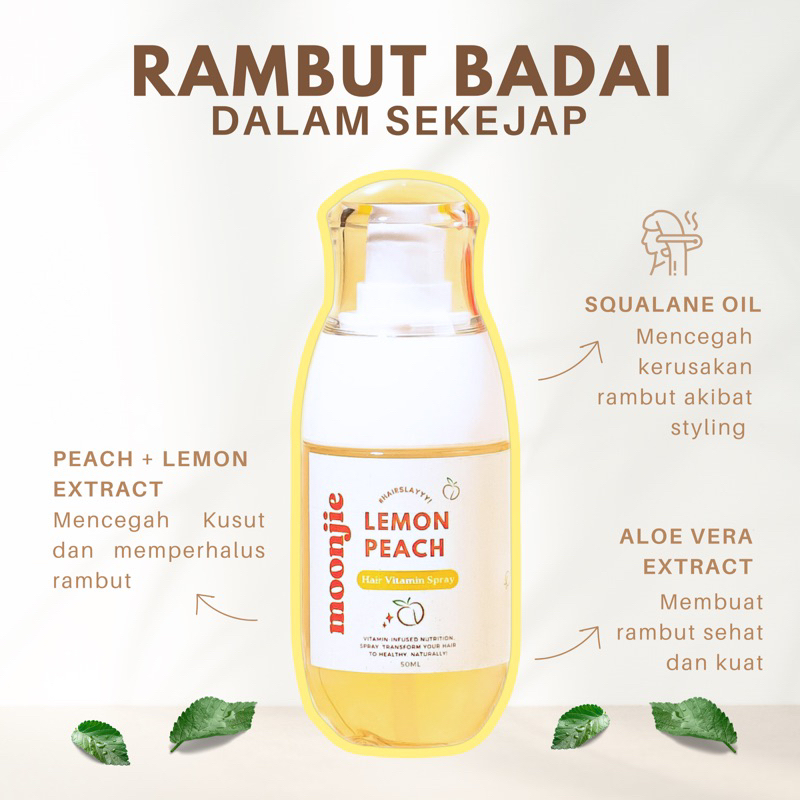 HAIR VITAMIN SPRAY SERUM Untuk Rambut Rusak (Peach + Lemon Extract) | Vitamin Rambut Rusak | Hair Vi