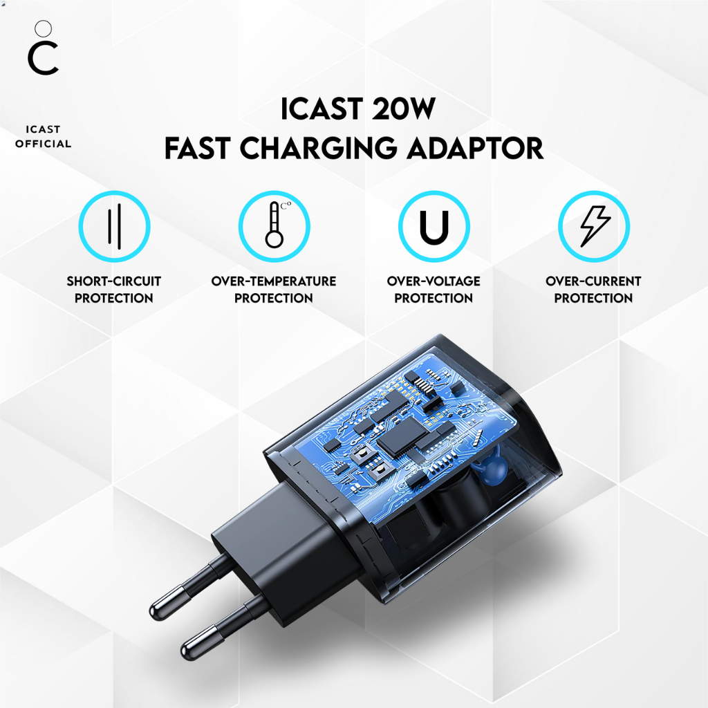 Charger iPhone 20W MFi Fast Charging iCast USB C To Lightning [Bundle Adaptor &amp; Kabel]