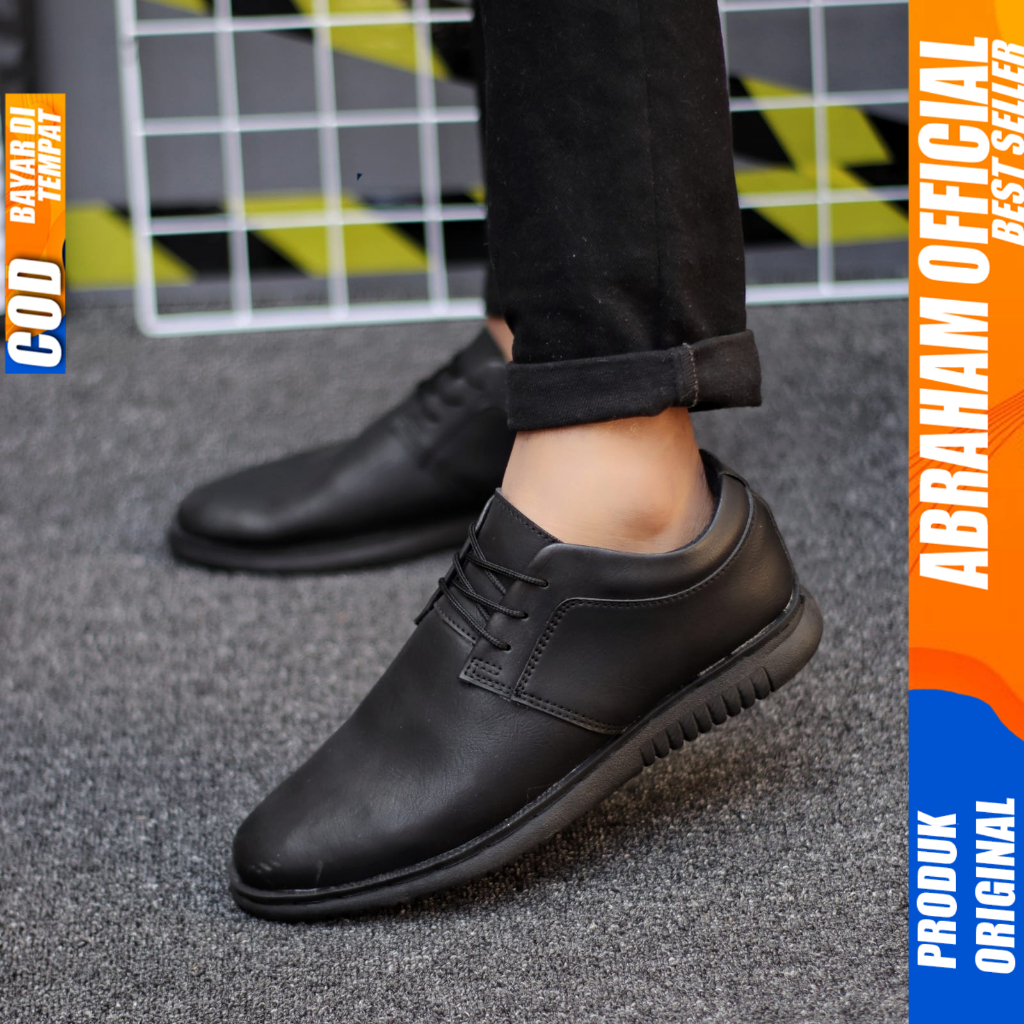 Sepatu Formal Pantofel Casual Kerja Hitam Pria Abraham