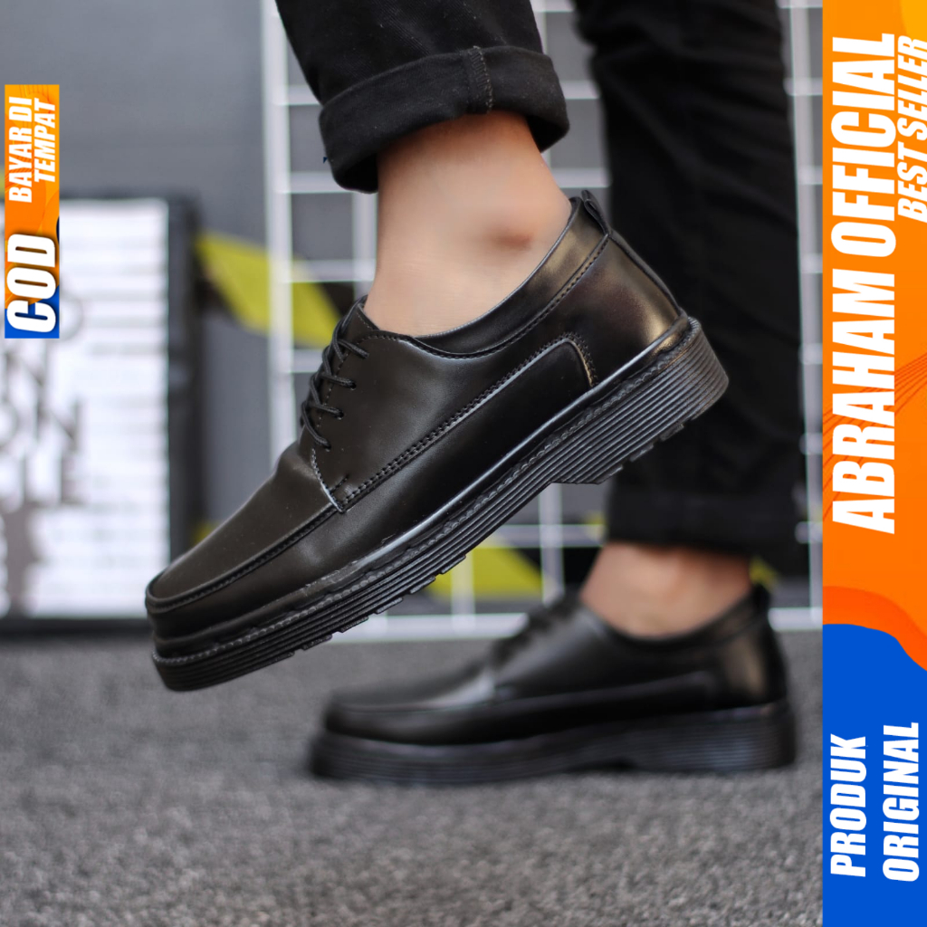 Sepatu Formal Pantofel Docmart Low Boot Kerja Hitam Pria Abraham