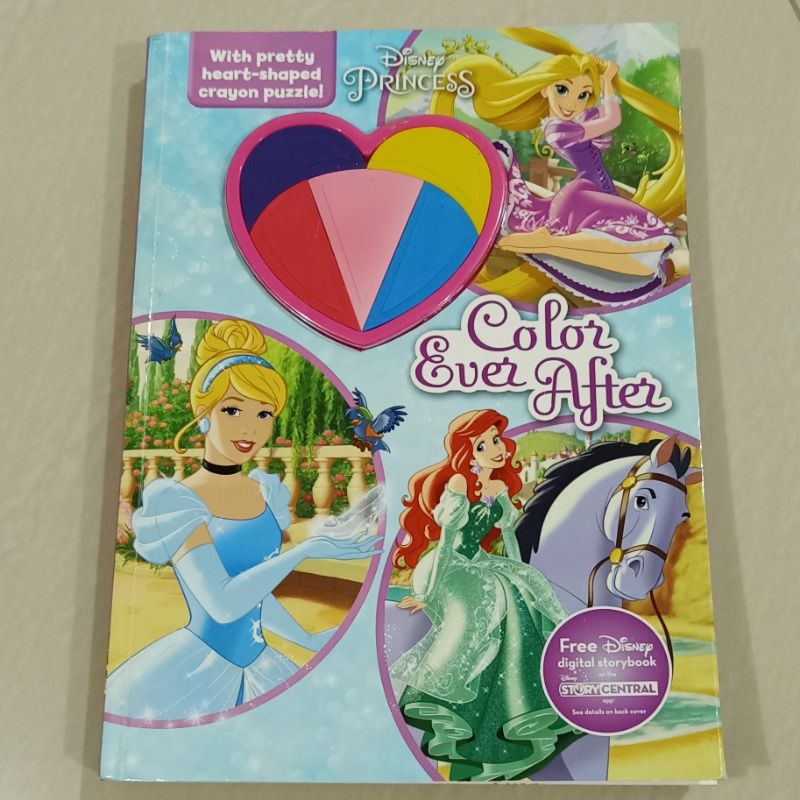 

Colouring Book Buku Warna Disney Princess Color Ever After with Pretty Heart Shaped Crayon Puzzle