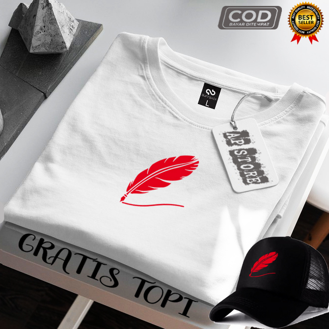 BONUS TOPI... Baju Kaos Pria & Wanita Lengan Pendek / Baju Kaos Bulu Ayam Logo Merah / Baju Kaos Dis