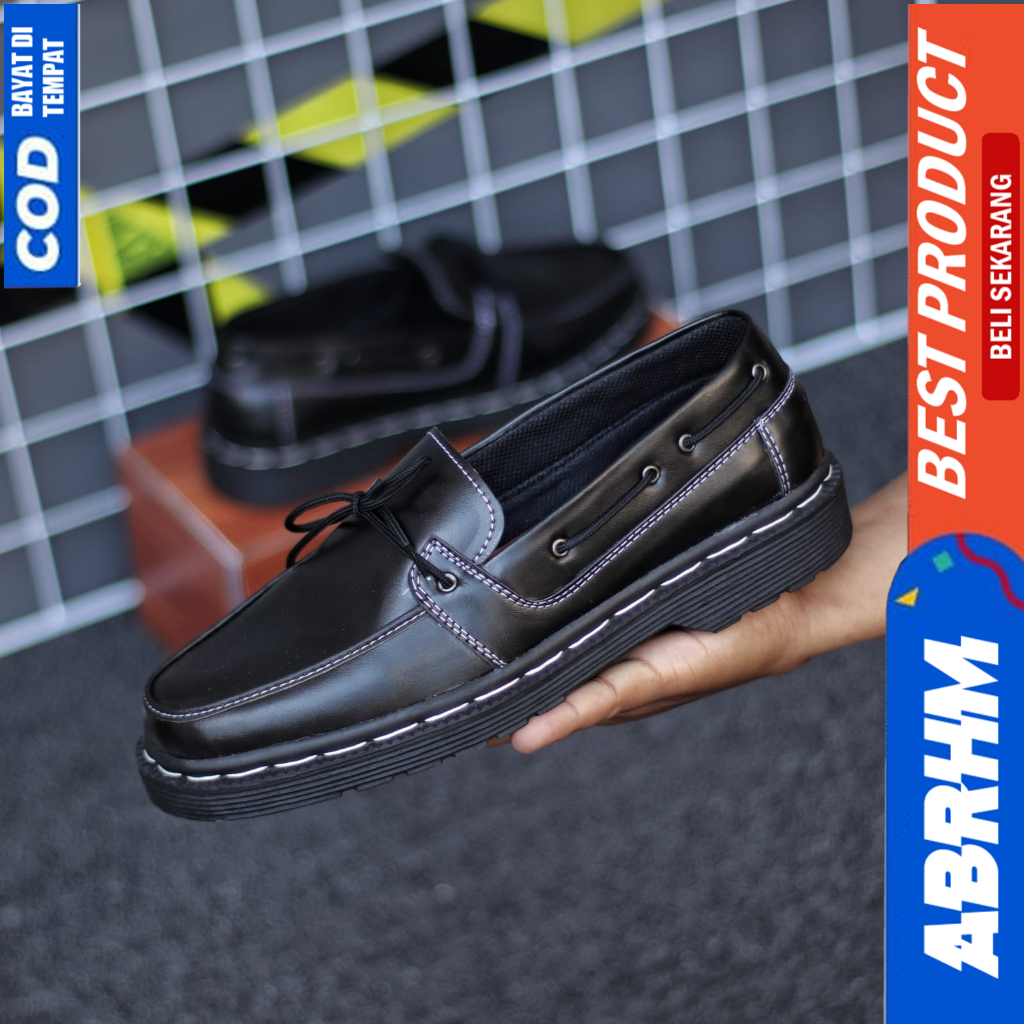 ABRHM Sepatu Loafers Formal Pantofel Docmart Kerja Hitam Pria