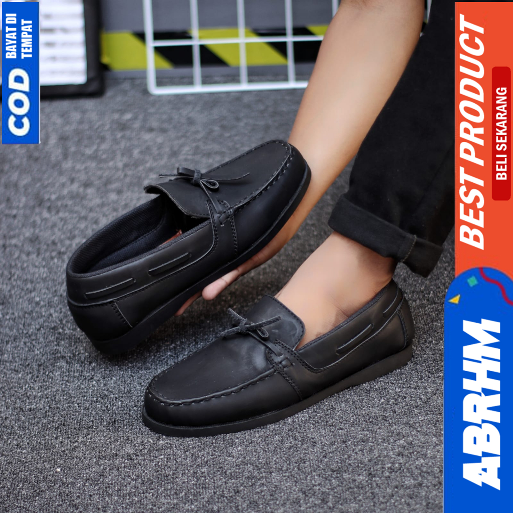 ABRHM Sepatu Formal Pantofel Casual kerja Hitam Pria