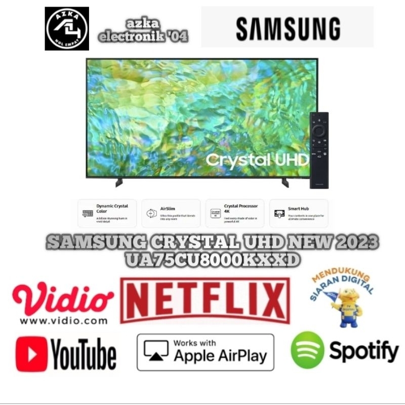 SAMSUNG UA75CU8000K CRYSTAL UHD 4K SMART TV 75 INCH NEW 2023