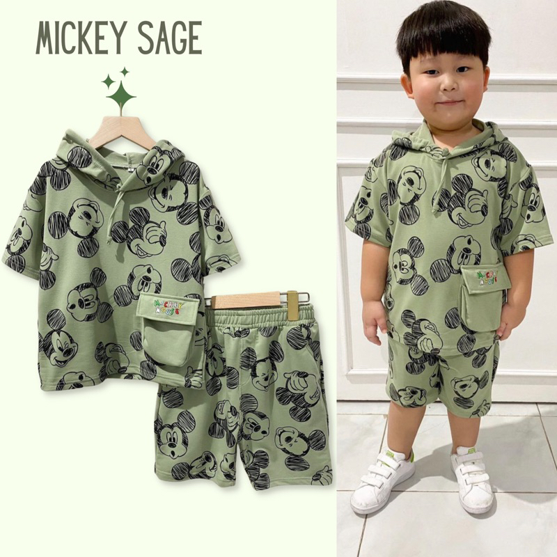 SHP001 SET HOODIE MICKEY SAGE PREMIUM BANANA BABYSHOP BAJU ANAK IMPORT / SETELAN ANAK KOREA / BOHOPA