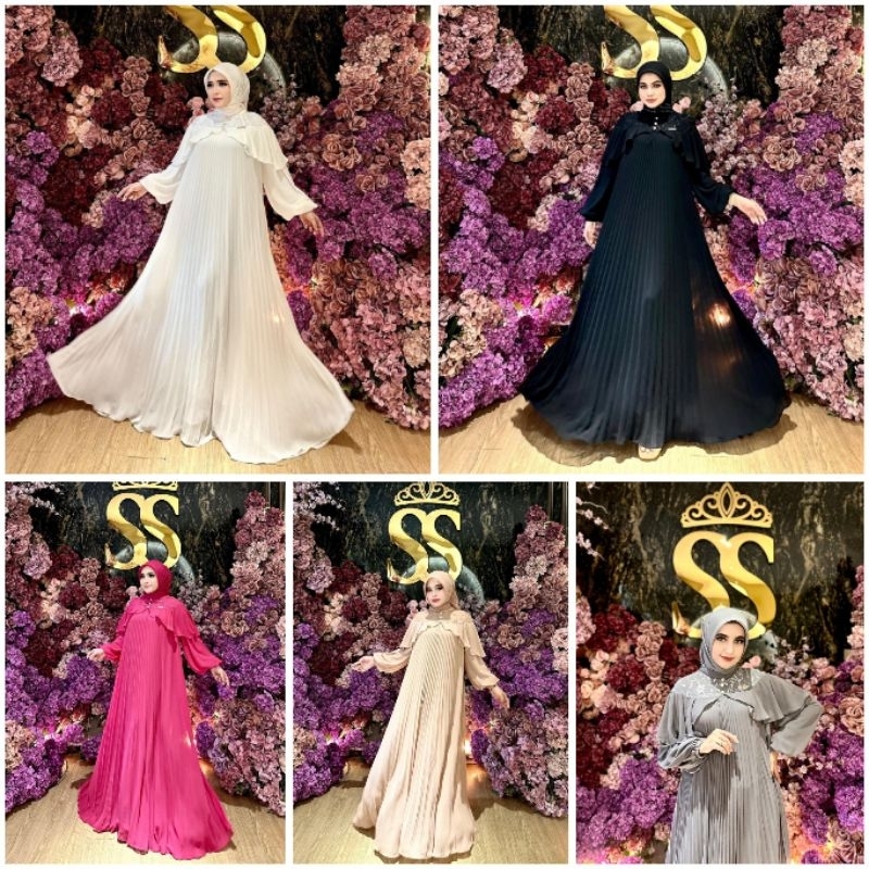 Gamis Plisket Bordir Layer Shellasaukia