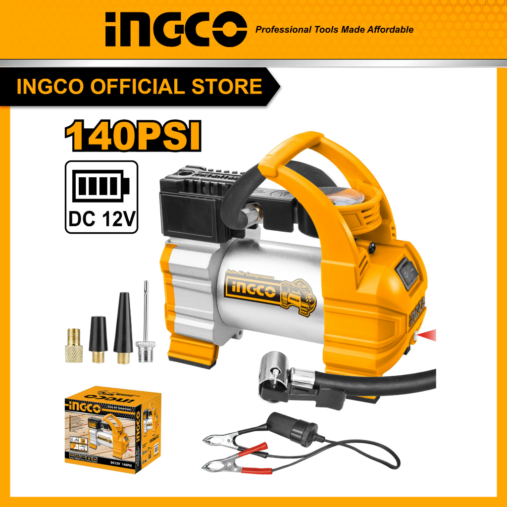(INGCO) - INGCO KOMPRESSOR MINI / POMPA ANGIN ELEKTRIK PORTABLE UNTUK BAN MOBIL MOTOR & SEPEDA AAC14