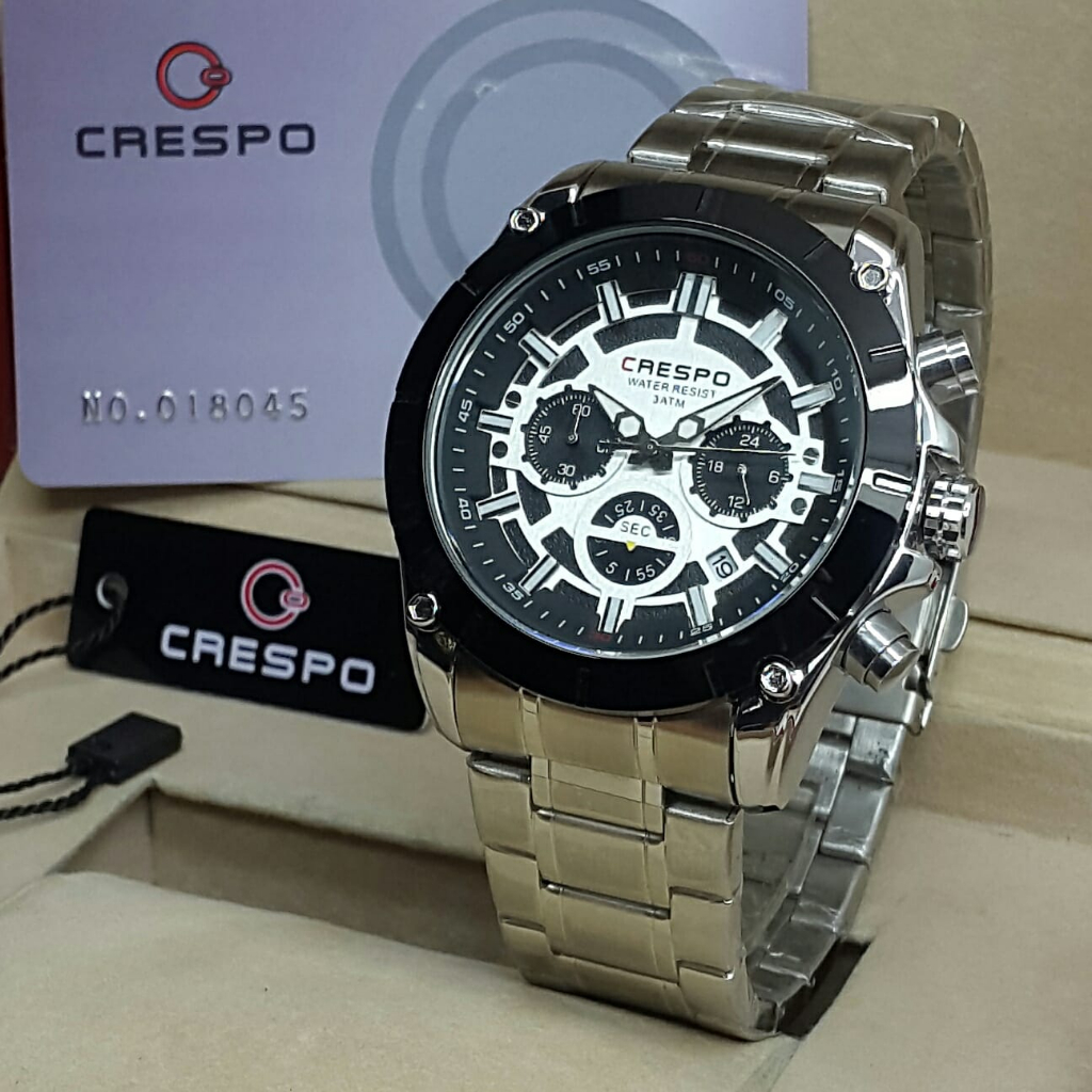 [COD] Jam Tangan Pria Crespo Original Chronograph Rantai Stainless Steel