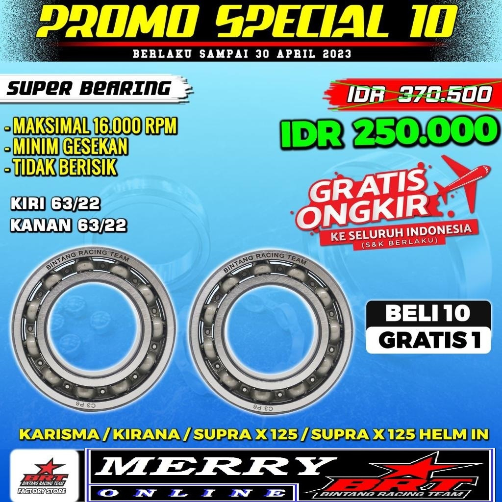 Promo 2110  Super Bearing BRT Klaher Karisma Kirana Suprax 125 Helm in 63/22 63/22 laher