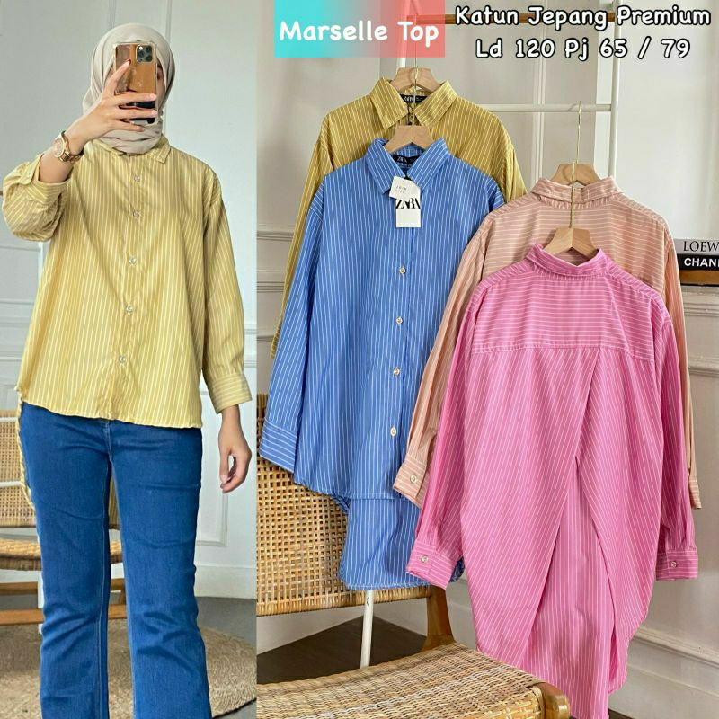 Marselle Zara Top, KEMEJA JUMBO WANITA CANTIK MODIS FIT XXL LD 120 BAHAN KATUN JEPANG PREMIUM KANCING AKTIF TERMURAH OOTD KEKINIAN TERLARIS