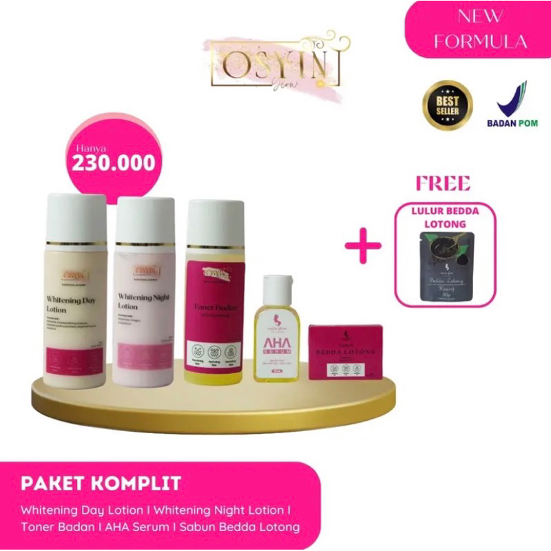lotion osyin glow whitening formula baru paket komplit+sabun dan lulur | bpom lotion dosting osyin glow
