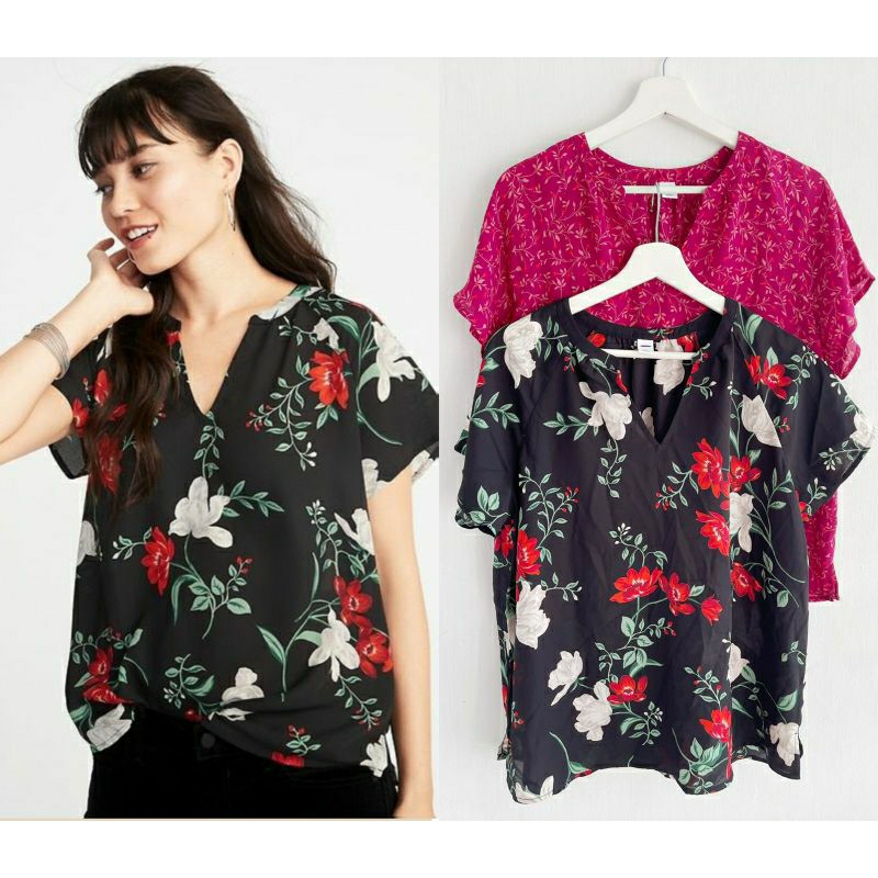 flower print v neck blouse