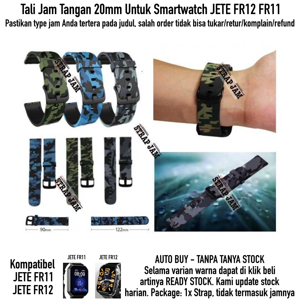 Tali Jam 20mm Strap Smartwatch Jete FR12 FR11 - Camo Army Keren Camoflauge