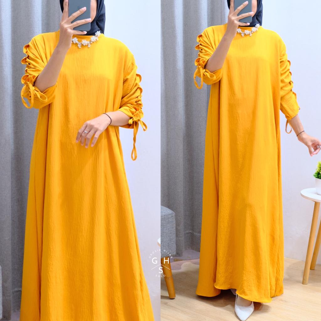 TANIA GAMIS MAXI LENGAN SERUT DRESS ATASAN WANITA CRINCLE AIRFLOW PREMIUM (KJI)