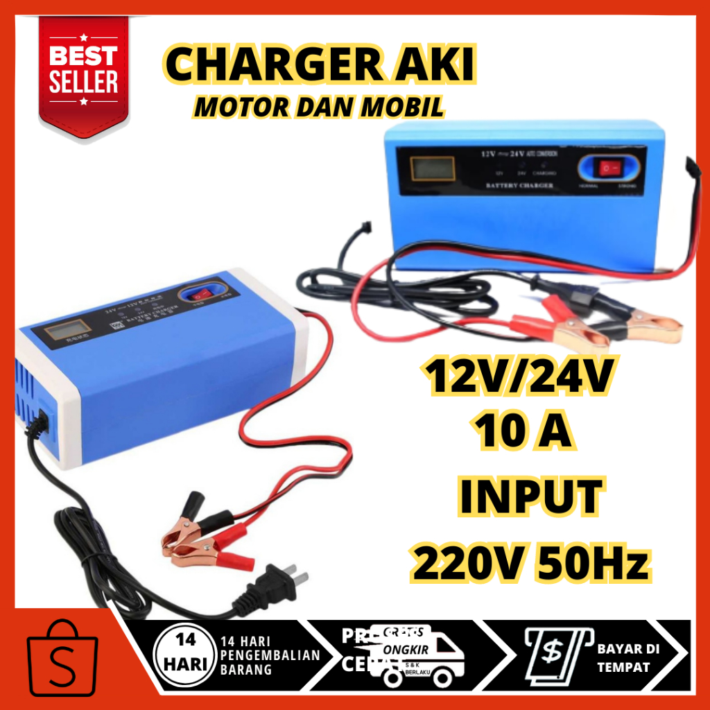 Aki Mobil Motor 10A Casan Charger Accu 12Volt 24Volt 12V 24V Kering Basah Carger Aki 12v 24v 12 volt