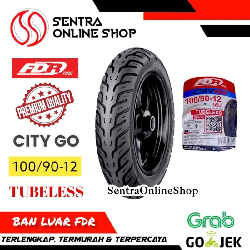 Ban luar tubeless tubeles 100 90 12 city go fdr