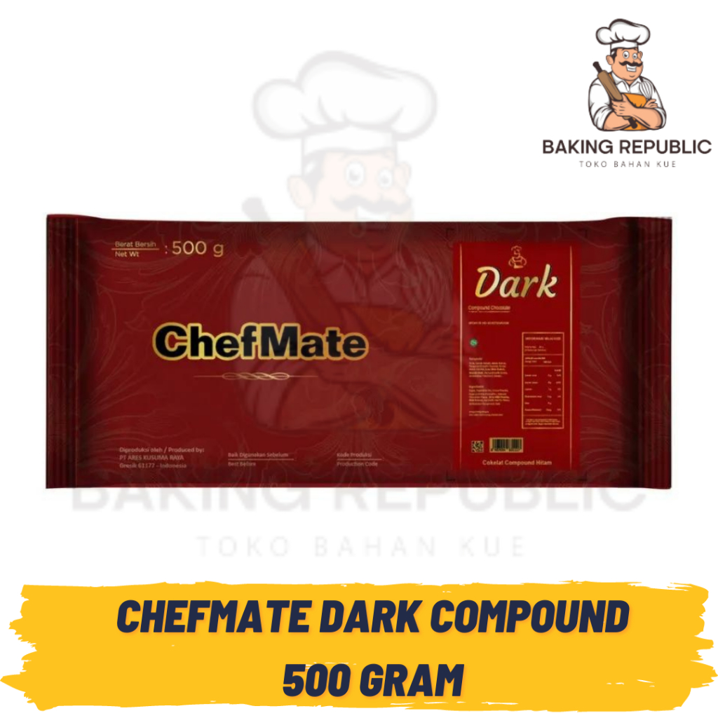 

CHEFMATE DARK CHOCOLATE COMPOUND 500GR | DCC | COKLAT DARK BATANG KARAKTER | COKELAT KOMPON MASAK